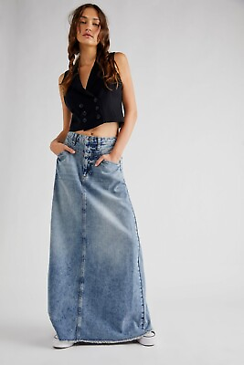 #ad Free People Come As You Are Denim Maxi Skirt in Medium Indigo Blue Size 0 $69.99