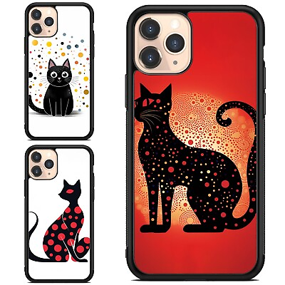 #ad Hard Black Case For iPhone 14 13 15 Pro Max Plus party minimalistic cat dots $9.85