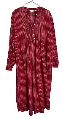 LL BEAN Dress XL Red Long Cotton $38.21
