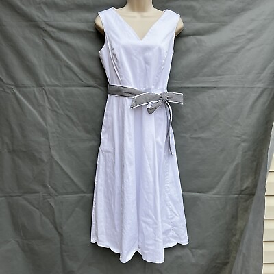 #ad Calvin Klein Size 8 White A Line Fit Flare Sun Dress V Neck Preppy Classic $30.00