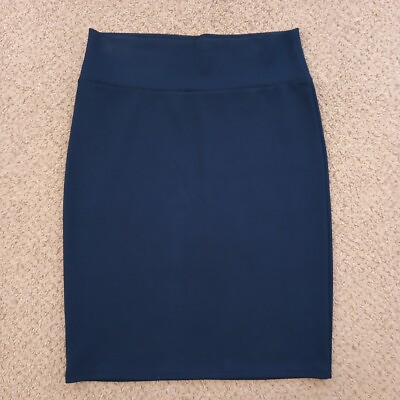 #ad LuLaRoe Cassie Skirt XL Solid Blue Textured Knee Length Pull On Pencil $15.90