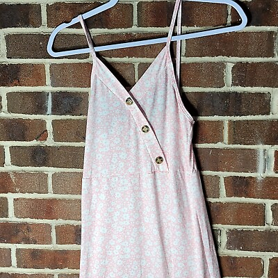 #ad Pink Floral Glitter Girl Dress Size 10 12 Spaghetti Strap Button Up Split $6.62