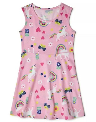 #ad Girls Pink Unicorn Rainbow Play sun Dress Tag Free Size 8 $12.50