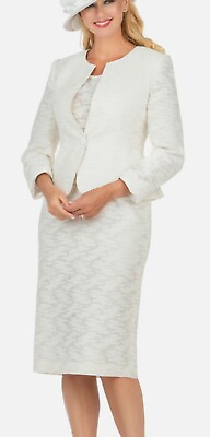 #ad GIOVANNA APPAREL 3PC SKIRT SUIT SIZE 16 Ivory Silver $140.00
