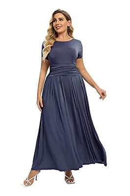 MAGIARTE Womens Maxi Dresses Short Sleeve Stretchy Waist Full Length Standard $25.49