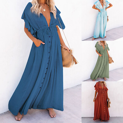 #ad Cover Up Beachwear Maxi Dress Sundress Dress Beach Dress Solid Color Lace Up $17.90