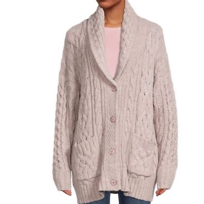 #ad Skull Cashmere Cable Knit Grandpa Cardigan Sweater Chunky Long White XS $100.00