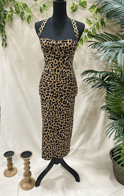 #ad Galvan Women#x27;s Diana Leopard Bustier Halter Dress Leopard M $771.00