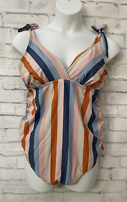 #ad Isabel Maternity Swimsuit Striped Adjust Tie Shoulder One Piece Size XXL $20.15