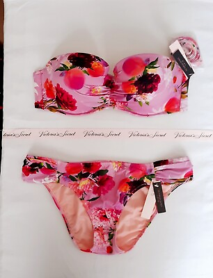 Victorias Secret Swim 2pc Bikini Set 36C Push up BANDEAU Medium KNOCKOUT floral $44.95