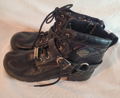 #ad Harley Davidson Women#x27;s 9 Tegan Low Lace up Black Leather Biker Boots $19.18
