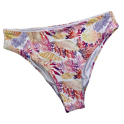 #ad Cupshe Womens Bikini Bottoms High Waist Coral Reef Print White Size Large NWT $14.87