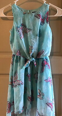 #ad Girls 7 8 New Blue Layered Floral Tie Scarf Dress Tropical Butterflies 🦋 $38 * $19.99