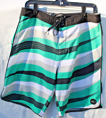#ad O#x27;Neill Boardshorts 18quot; Size 31 Green White Beach Stripe Trunks Surf Sport Knee $18.00