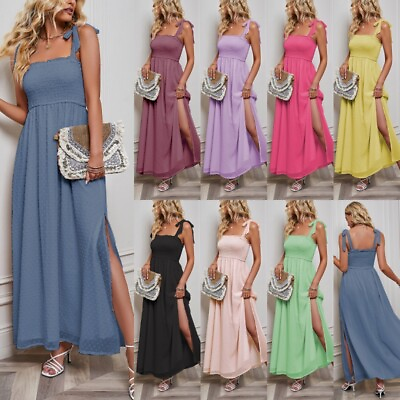 #ad Women Long Dress Lace Up Maxi Dresses Sexy Sleeveless Ladies $30.65