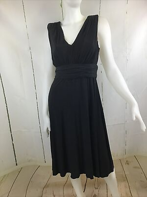#ad Jessica Howard Black Cocktail Stretch Sleeveless Ruched Waist Flared Dress Sz.14 $25.99