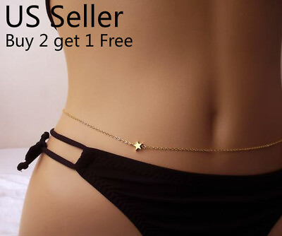 Women Waist Chain Belly Bikini Body Jewelry Rhinestone Back Chain Beach Style C $5.99