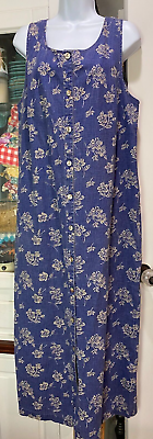#ad L.L. Bean Vintage Womens Medium Linen Blend Maxi Length Dress Blue Floral $39.99