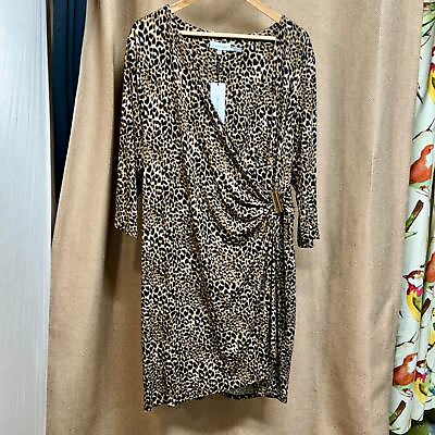 #ad Calvin Klein Long Sleeve Knee Length Leopard Wrap Dress 1X $36.00