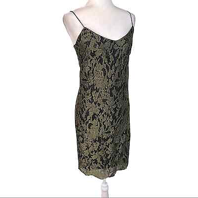 #ad Lauren Ralph Lauren Gold Metallic Lace on Black Slip Cocktail Dress Size 2 $39.99