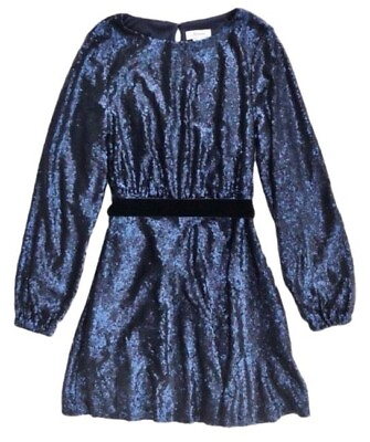 #ad Jay Godfrey 161461 Women#x27;s Aria Sequins Cocktail Dress Long Sleeve Blue Sz. 6 $140.25