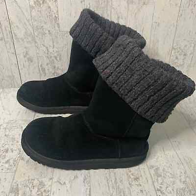 #ad UGG Australia Womens Boots Size 6 Black Suede Leather Winter Knit Booties $27.99