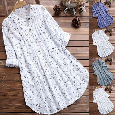 #ad USA Plus Size Women#x27;s Button Shirt Tops Ladies Casual Baggy Loose Long Blouses $20.23
