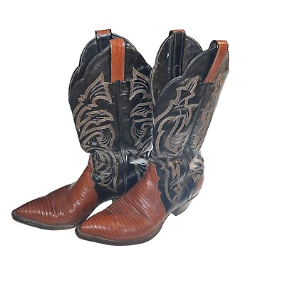 #ad Tony Lama Vintage Womens Boots Size 7.5 Brown Teju Lizard Triad Cowboy $99.98