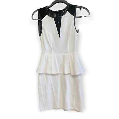 ABS by Allen Schwartz Mini Dress White Black Lace Peplum Cocktail Dress XS $29.99