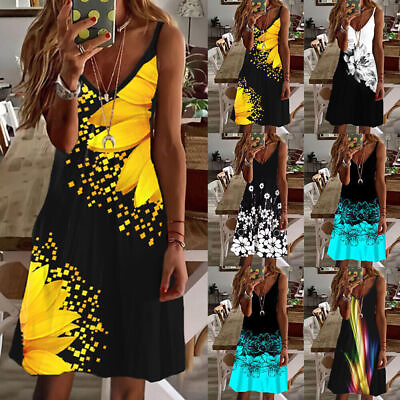 #ad Sexy Womens Summer Beach Boho Sundress Ladies Strappy V Neck Cami Dress Plus US $11.09