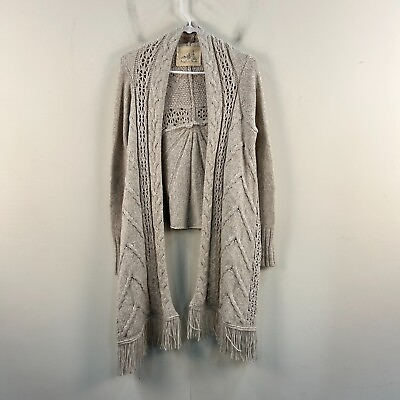 Angel of the North Womens Medium Sweater Cardigan Gray Cable Knit Stretch 13770 $14.50