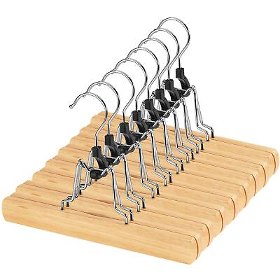 #ad AMKUFO 12 Pack Natural Wooden Pants Hangers with Clips Non Slip Skirt Hangers... $25.83