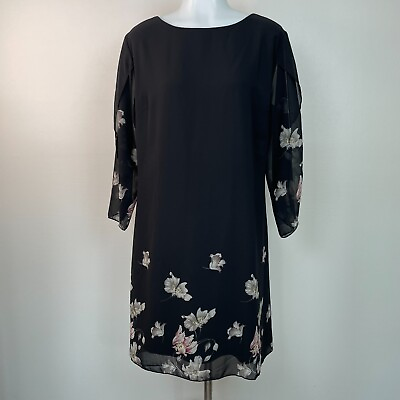Grace Karin Shift Dress Large Black Floral 3 4 Sleeve Chiffon Cocktail Women#x27;s $15.00