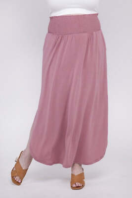 #ad ZENANA Summer Women Plus Size Maxi Skirt w Pockets Smocked Waist Side Slit $27.08