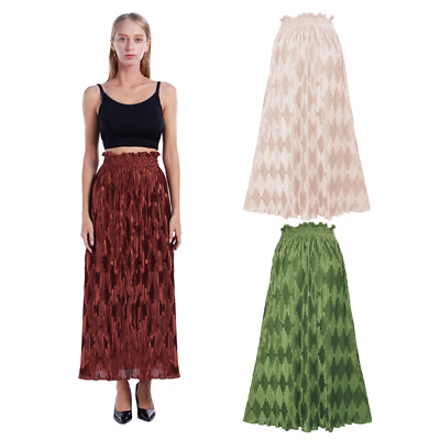 #ad #ad Womens Long Maxi Pleated Skirt Elastic High Waist Skirt Sundress in 3 Colors $13.75