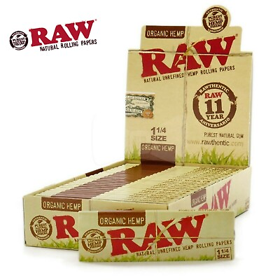 RAW Organic Hemp Natural 1.25 1 1 4 Rolling Papers 24x FULL BOX FREE SHIP $21.99
