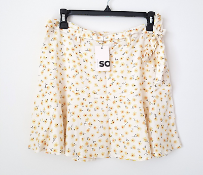 #ad SO Women Junior M Flounce Mini Skirt Flower White Floral Spring Summer Fashion $14.59