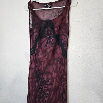 #ad Carole Little Dress Womens 10 Red Floral Chiffon Lace Sheer Maxi Date NIght $12.86