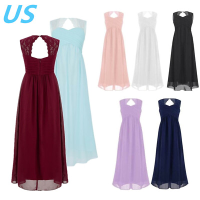 #ad US Flower Girls Dress Princess Wedding Ball Gown Lace Chiffon Party Maxi Dress $22.18