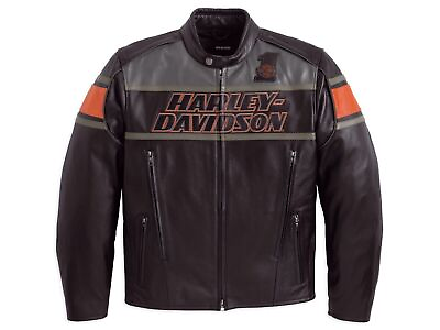 #ad Harley Davidson Men#x27;s Biker Blocked Bamp;S Black Leather Jacket Motorcycle Jacket $116.25