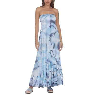 #ad Raviya Women#x27;s Blue Tie Dye Strapless Maxi Swimsuit Cover Up Dress Size Small $14.19