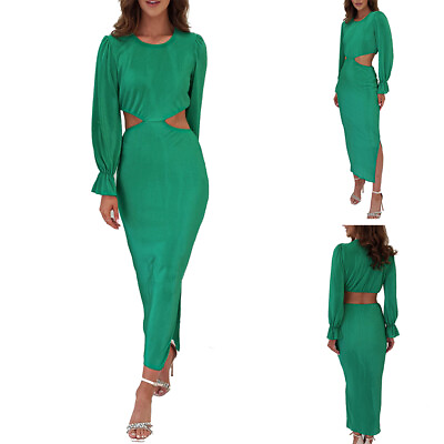 #ad HOT Women Hollow Out Solid Slim Bodycon Maxi Dresses Ladies Party Gowns Cocktail $23.15