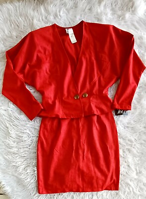 #ad Vintage 90s Byer Too Red Mini Skirt Suit Set Blazer Size 11 NWT $31.49
