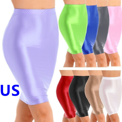 US Women Glossy Shiny High Waist Stretchy Party Tight Bodycon Pencil Skirt Club $8.99