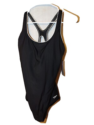 #ad Speedo Swimsuit Women Size 12 Black Hydrobra Powerflex Speedofit Fitness Style $74.99
