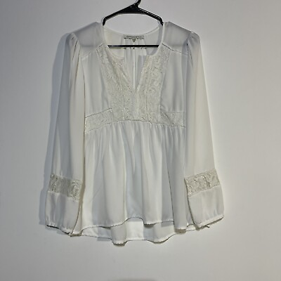 #ad Daniel Rainn Top Womens Small Shirt White Lace Boho Peasant Long Sleeve $12.95