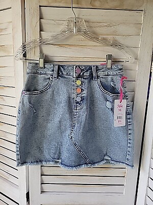 #ad NEW Justice Girls Denim Skirt Candy Buttons Size 16 XL Med Wash $4.00