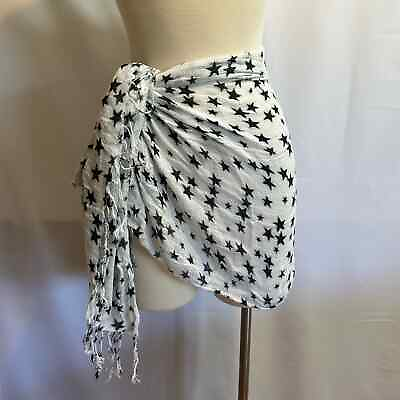 #ad Star Print Beach Cover Up Sarong Scarf White Black One Size Vacation $8.99