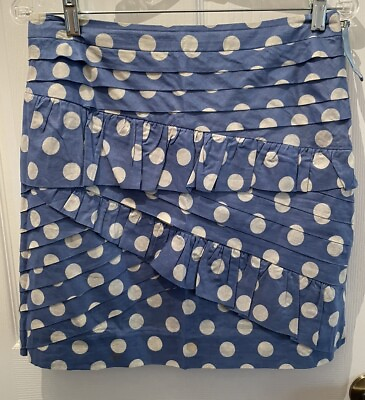 #ad #ad LEIFSDOTTIR Anthropologie Women#x27;s A LINE Ruffle Skirt Blue Polka Dot Size 6 $22.99