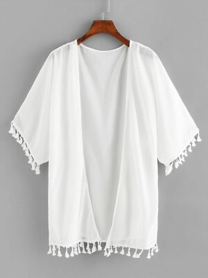 #ad #ad Womens Chiffon Tassel Sheer Beach Cover Up Casual Kimono Blouse $22.99